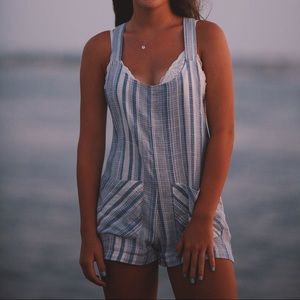 Striped romper with adjustable straps
